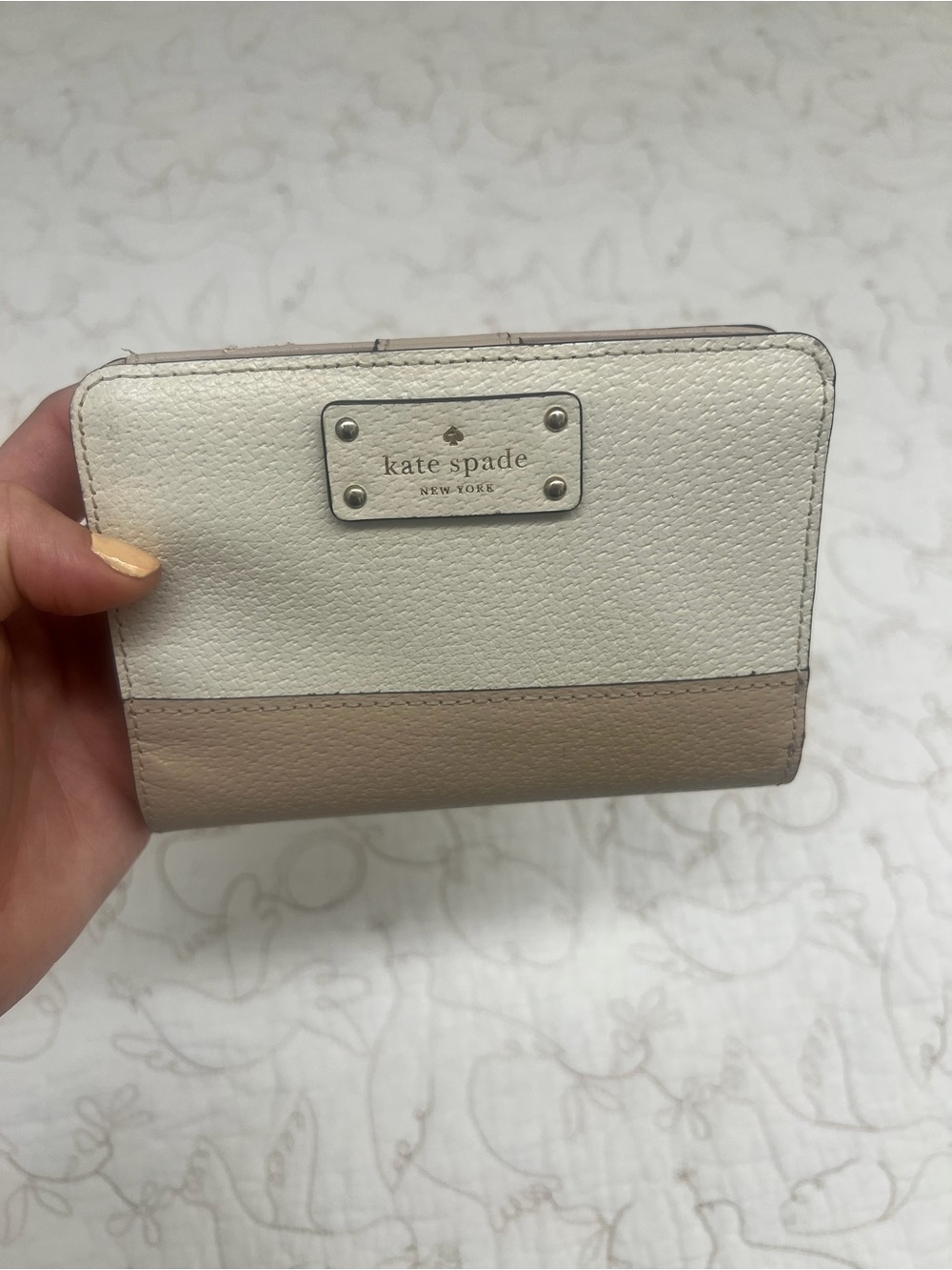 kate spade Two-Tone Cream and Beige Leather Compact Wallet